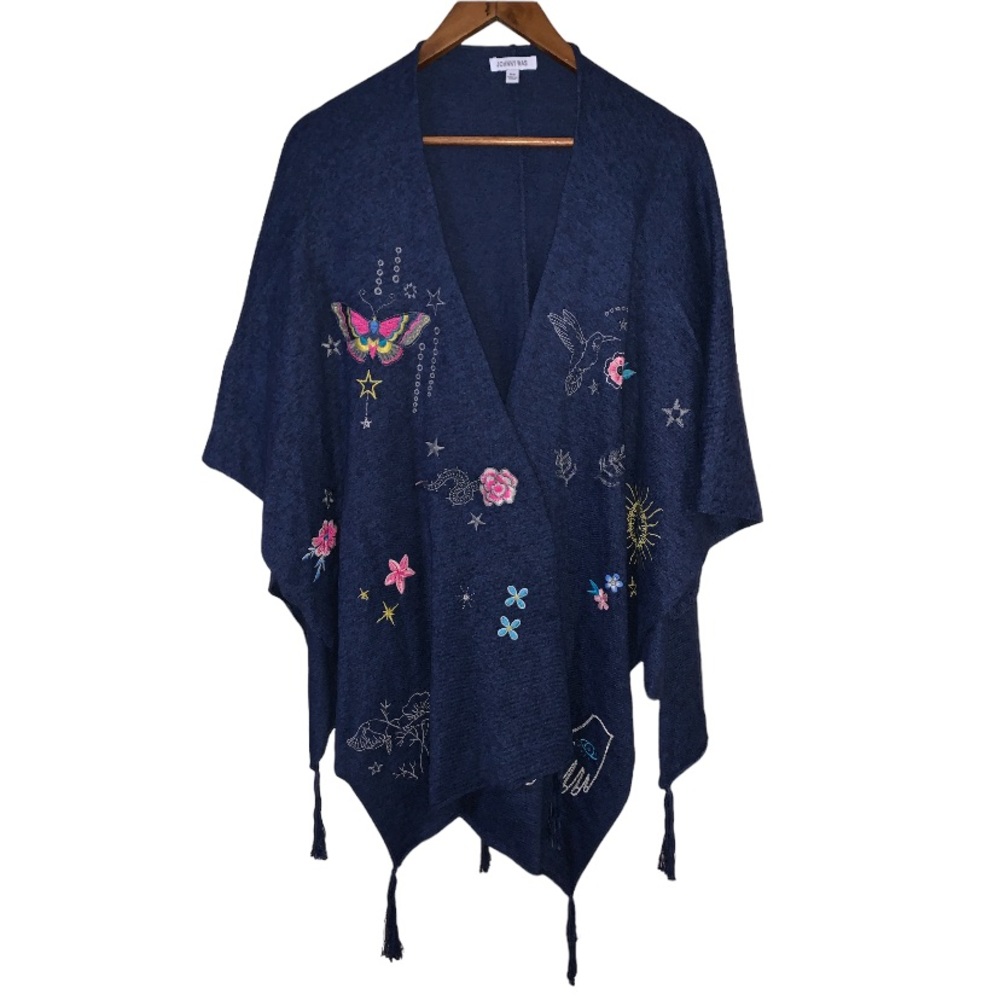 SOLD Johnny Was Mariposa embroidered cape poncho cardigan - Picture 3 of 9